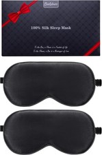 2 Pack Natural Mulberry Silk Eye Masks - Adjustable Black Sleep Masks for Ult...