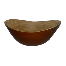 Vintage Oval Bamboo Solid Wood Bowl Serving Dish 7.5”x10” Two Tone