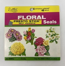 Vintage Stickers Eureka Presto Stick Floral Seals Book