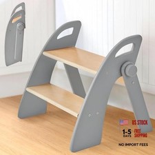 Wooden 2-Step Stool for Toddlers - Foldable - Non-Slip Pads Grizzly