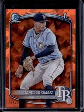 2025 Bowman Sapphire Santiago Suarez Chrome Orange Refractor 1st #/25 Rays
