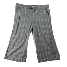 Eileen Fisher Cotton Hemp Wide Leg Cropped Drawstring Pants Gray Stripe Women M