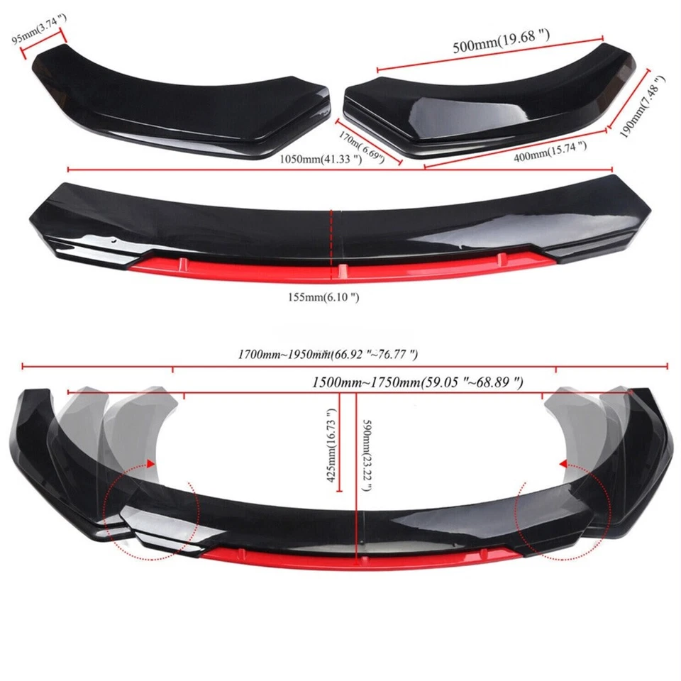 Front Bumper Lip Spoiler Splitter Body Kit Black Red FOR JAGUAR XF 2009-2022 Foto 2 de 4