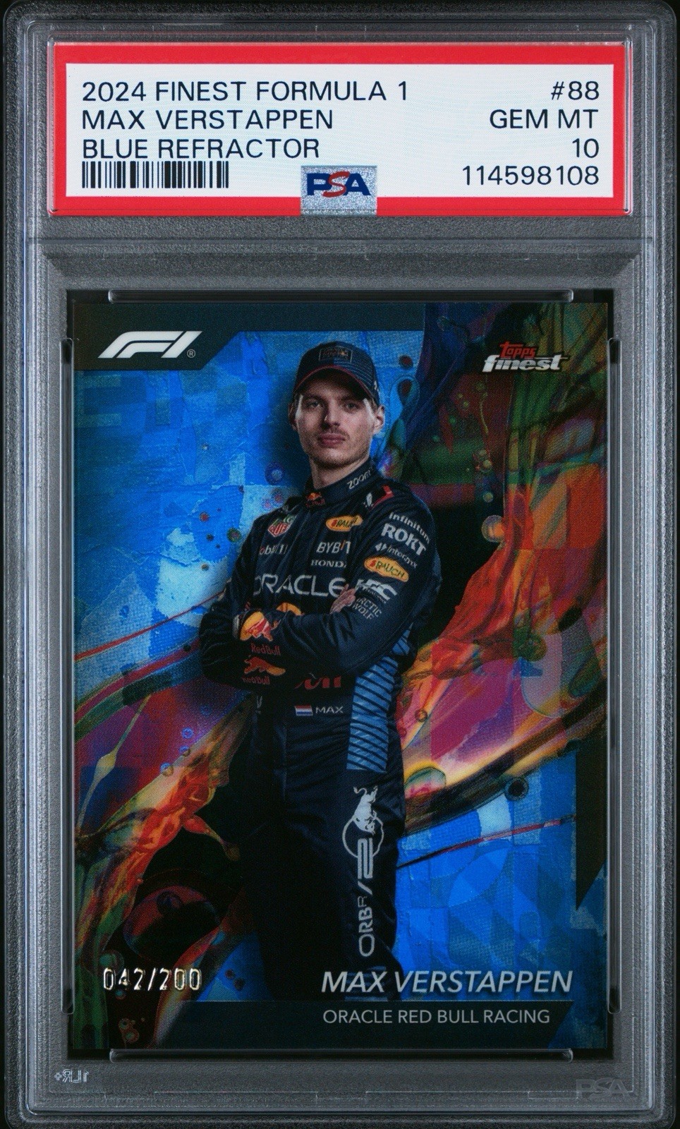 2024 Topps Finest Formula 1 Max Verstappen #88 Blue Refractor /200 PSA 10 POP 2