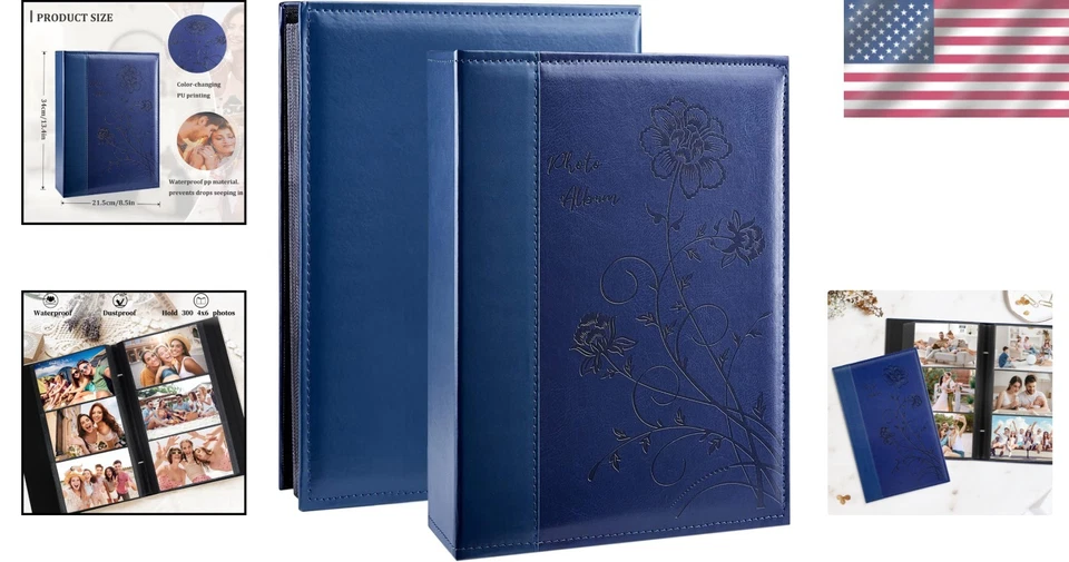 Photo Album 4x6 300 Photos Large Capacity Leather Cover Wedding Family Blue - Image 2 of 4