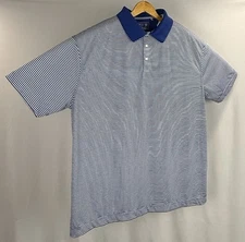 Cutter & Buck Golf Polo Mens 3XB Blue Striped SS Stretch Dry Wicking Breathable