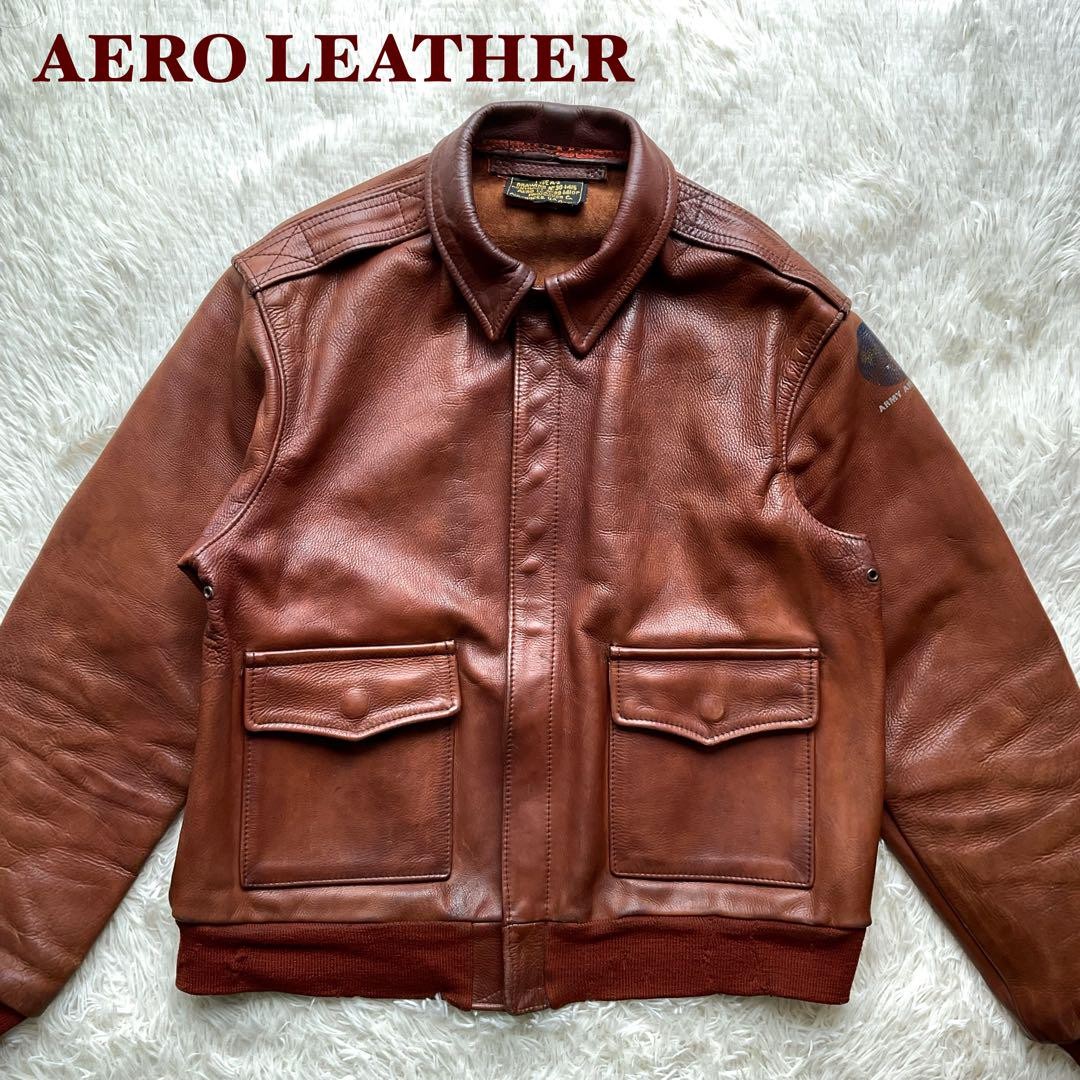 J*1様 AERO LETHER size42 A2 美品　リブ小穴あり Aero Leather A-2 Leather Jacket, Flight Brown, Size 42, From Japan