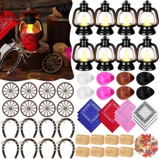 73 Pcs Western Party Decoration Mini Cowboy Cowgirl Hats Lanterns Set Bandannas