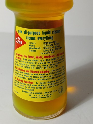 New 1960s Vintage Mr. Clean Procter & Gamble NOS Full Cleaner Glass Bottle NOS - Picture 12 of 24