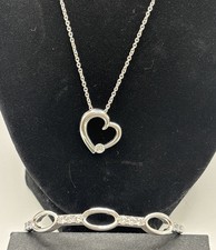 Modern Style Stainless Steel Crystal Jewelry Set, Heart Necklace Bracelet