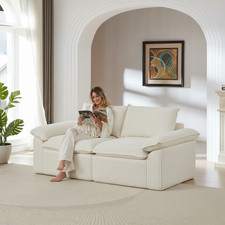 Modern Corduroy Cloud Sofa, 2 Seat, White, Free Combination, 80.32x39.37x35.43in