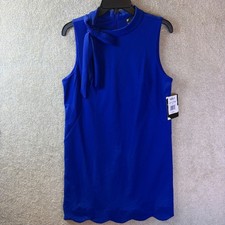 Maison Tara Shift Dress Womens 12 Sapphire Blue Tie Neck Scallop Hem 92871MK NEW