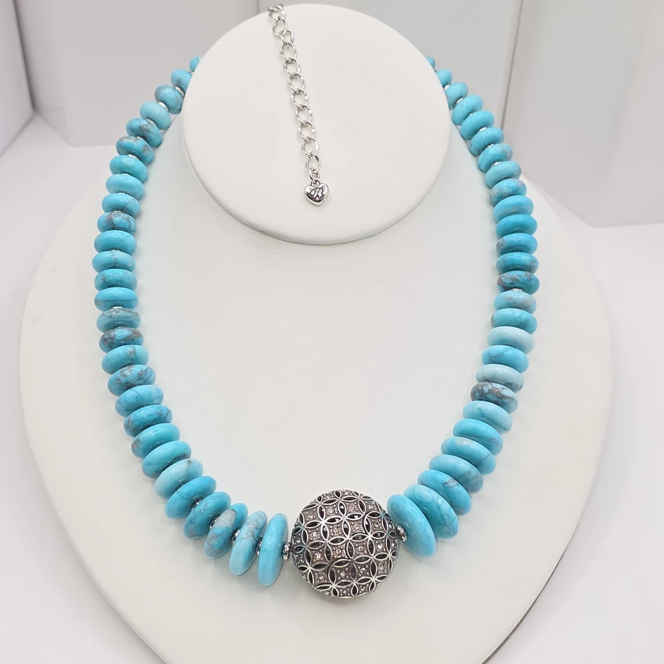 Colar folheado a prata cristal Howlite e Swarovski "Céu Persa" Brighton 18"adj - Imagem 2 de 4