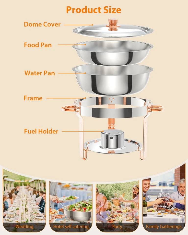 Plato de frotamiento para buffet paquete de 6, juego de buffet de platos de frotamiento redondos de 5 cuartos de galón con tapa Ho... Foto 2 de 4