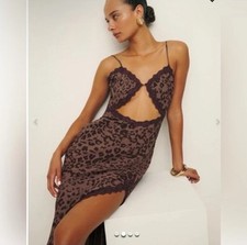 REFORMATION ANNALISA ANIMAL PRINT SLIP DRESS SIZE 0 MIDI LENGTH CUTOUT FRONT