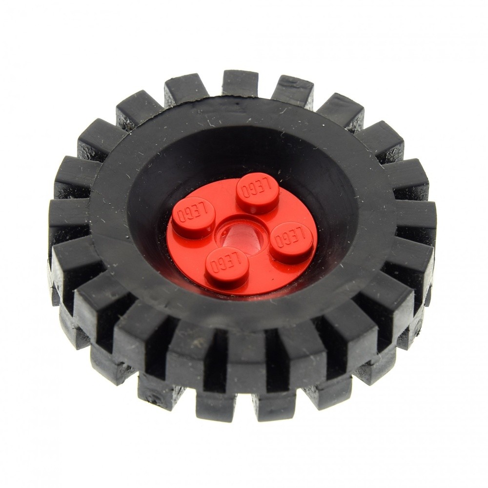 1x Lego Wheel 17x43 Black Tire Rim Red Pin Holder 3634 6248c02