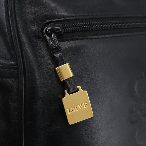 LOEWE Anagram Shoulder Bag Leather Black Gold Auth ka2028 - Afbeelding 10 van 23