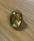 25g Vintage CITRINE Copper RING Oval Rope Edge Cocktail Costume Jewelry Sz 8 8.5