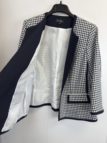 Emily Blazer Jacket Women’s 16W White Black Houndstooth Open Front Long Sleeve - Picture 7 of 8