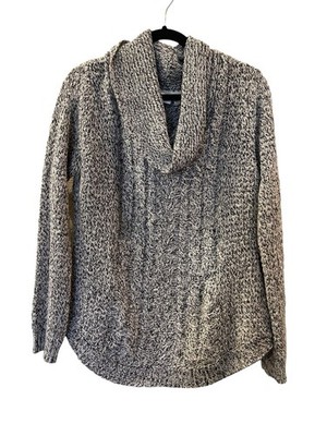 RD Style Women s Sweater Cowl Neck Cable Knit Pullover Black/Light Gray XXL