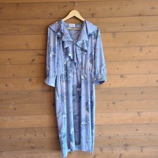 Vintage Dress Vogue Floral Blue Ruffled 70's Prairie Boho Feminine Midi L/XL