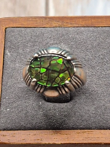 Kabana Sterling Vintage Silver Ring Green Opalite In Resin Size 7 Very Rare...