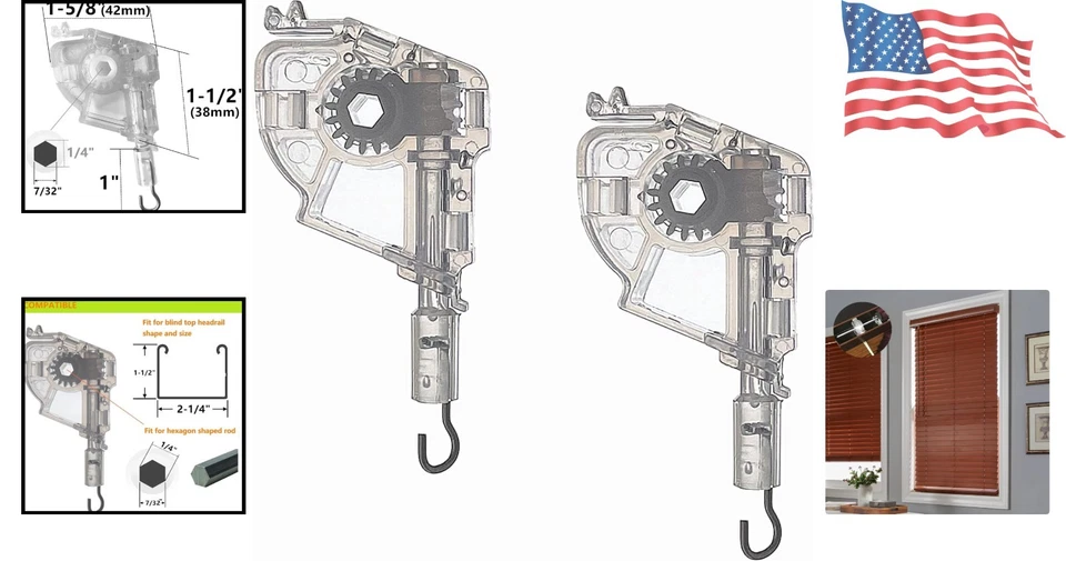 Mecanismo de inclinación de varilla de bajo perfil 2 piezas para persianas horizontales de 2"" - ajuste hexagonal Foto 2 de 4