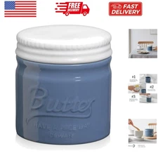 Porcelain Butter Keeper Crock, French Butter Dish with Lid, Embossed Butter C...