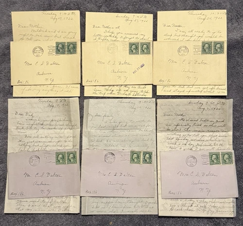 1922 Auburn NY letters lot (6) 1c Franklin pair covers w/ contents