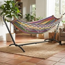 Bohemian Double Hammock with Stand 270kg Portable Garden Outdoor Colorful