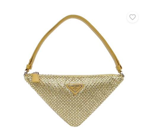 Prada Crystal Satin Triangle Shoulder Bag Yellow w/ Box, Card, Dust Bag And CoA