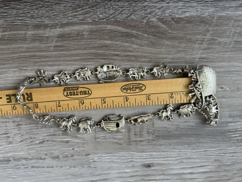 Vintage 1980s Silver Plated Noah's Ark Necklace Bracelet & Pierced Earrings Set - Picture 19 of 21