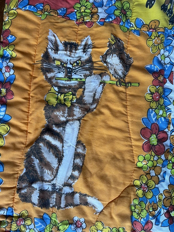 Винтажный спальный мешок 60-х Groovy Wild Animals сафари зоопарк собака кошка обезьяна жираф - Изображение 2 из 4