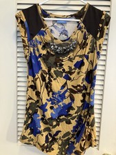 Simply Vera Wang Womens Large Tunic Floral Print Knit Blouse Top Embellished