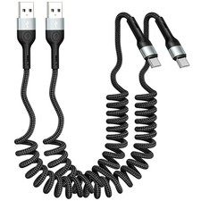 Coiled USB A to USB C Cable 2 Pack 3ft CarPlay Charger Cord for iPhone Samsung