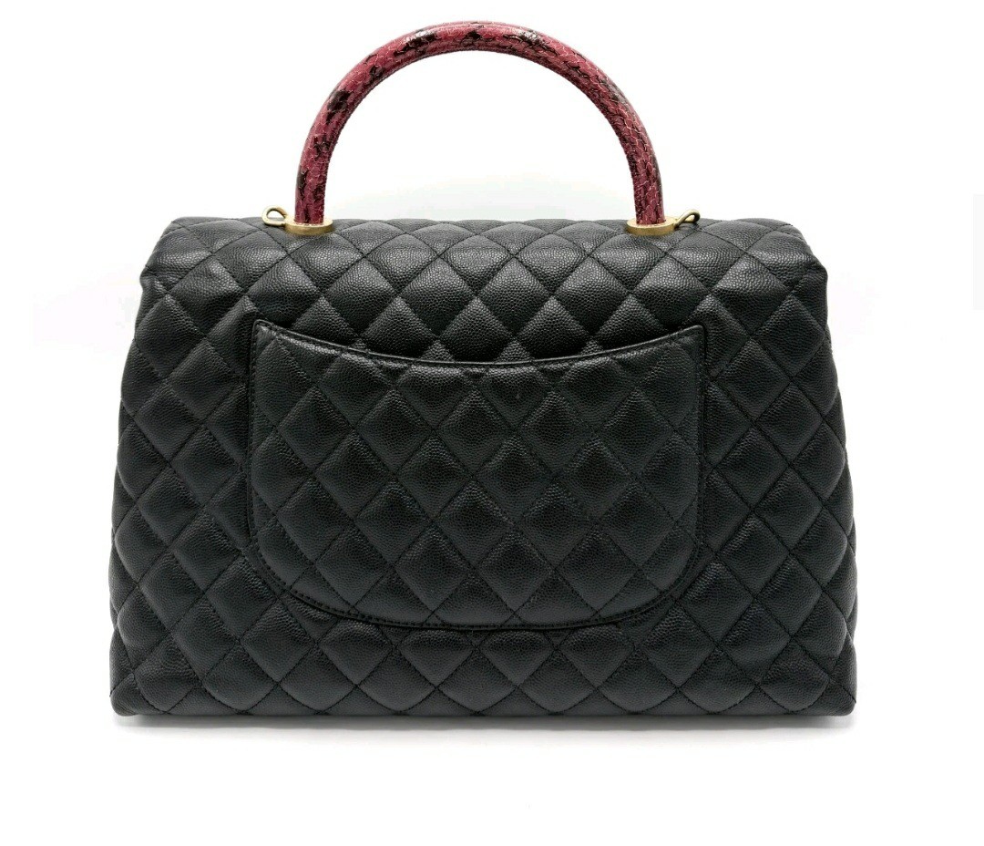 Chanel Black Caviar Raspberry Python Coco Top Han… - image 2