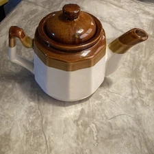 Vintage Brown Drip Stoneware Pottery Coffee Tea Kettle Made in Taiwan 