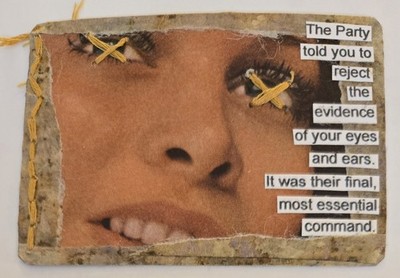Collage Art Card ACEO ATC Party Told You To Reject Evidence ICE OUT 3.5''X2.5''