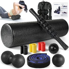 7 in1 Foam Roller Set for Deep Tissue Muscle Massager - 8 Piece Set, Black