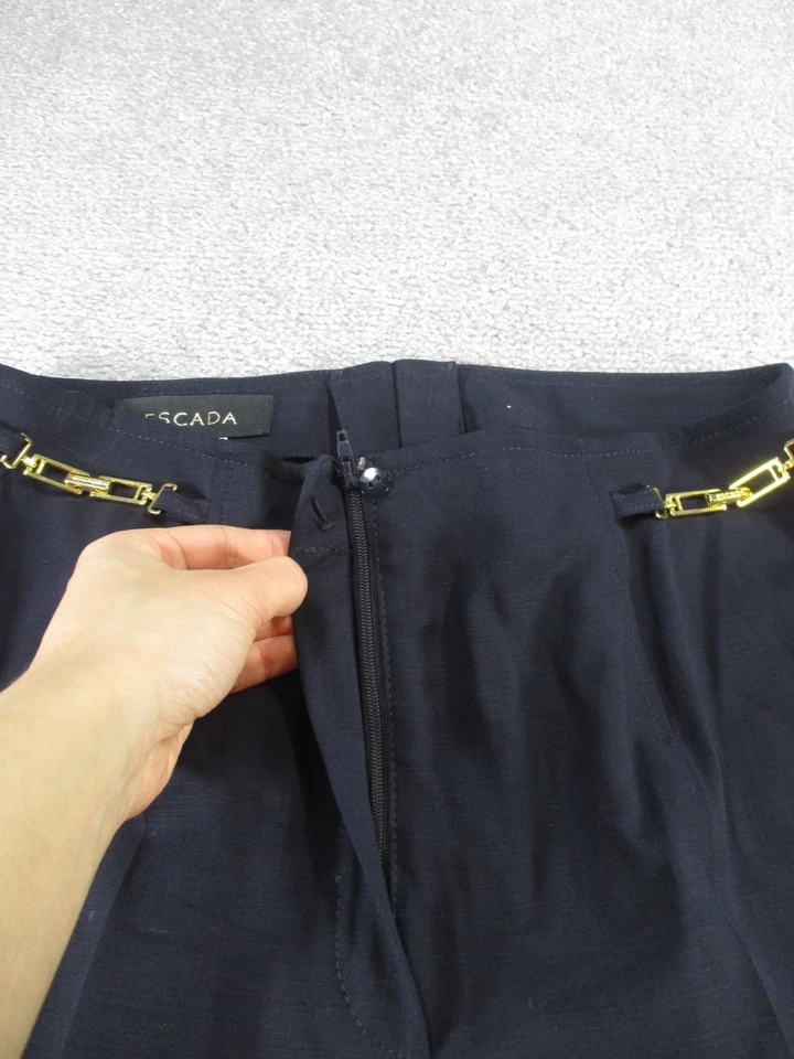 Pantalones de vestir Escada para mujer 38 EE. UU. 8 detalles de cadena de lana azul marino oscuro Foto 3 de 4