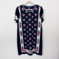 Tory Burch Womens Printed T Shirt Mini Dress Size M Pima Cotton Floral Blue