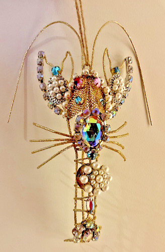 Pottery Barn 8x5 Inch Gold Jeweled Lobster Coastal Christmas Ornament