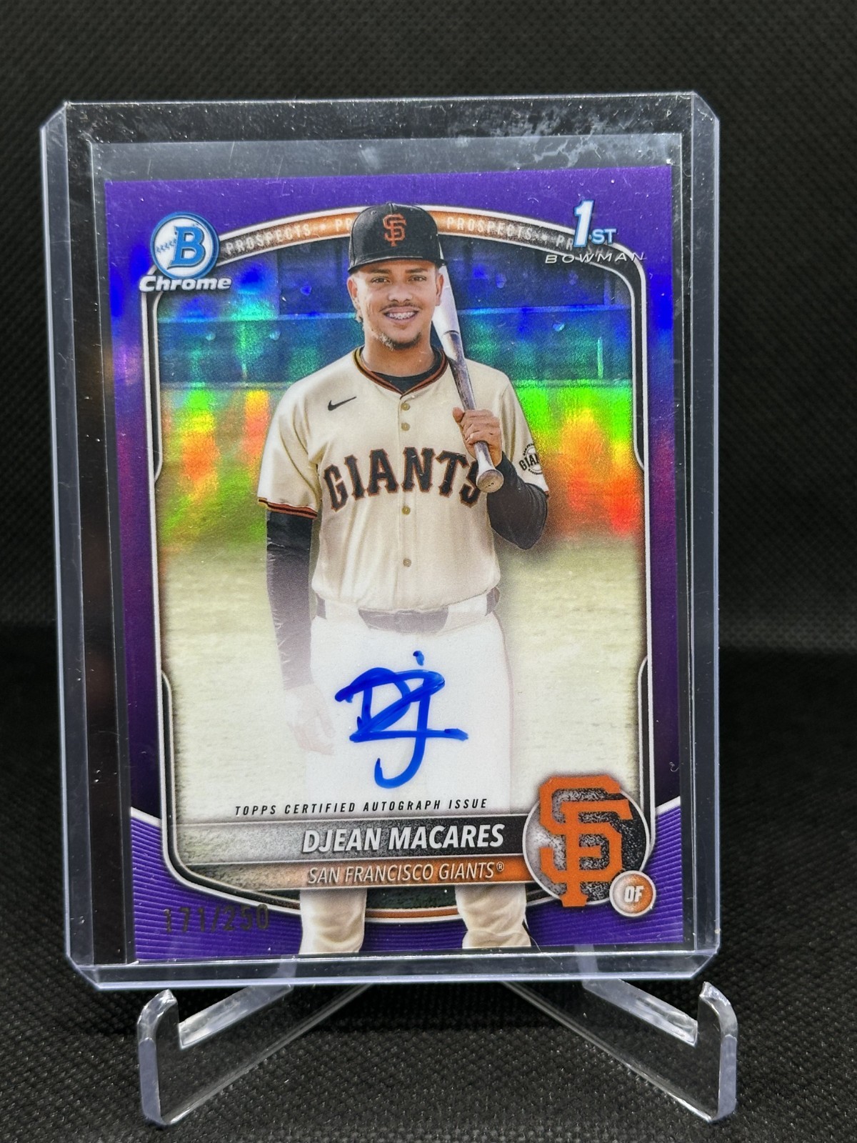 DJEAN MACARES 2025 BOWMAN CHROME 1ST PURPLE REFRACTOR AUTO /250