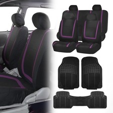 Black Purple Car Seat Covers With Black Rubber Floor Mats For Auto Car Suv