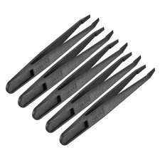 93305 Black Plastic Slant Tip Anti-static Tweezers 4.7 Inch Length 5pcs