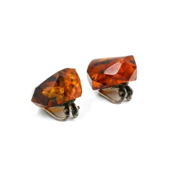 Ohrclips Ohrringe mit Bernstein natürlich in 835er Silber Antik top! - Bild 4 von 4