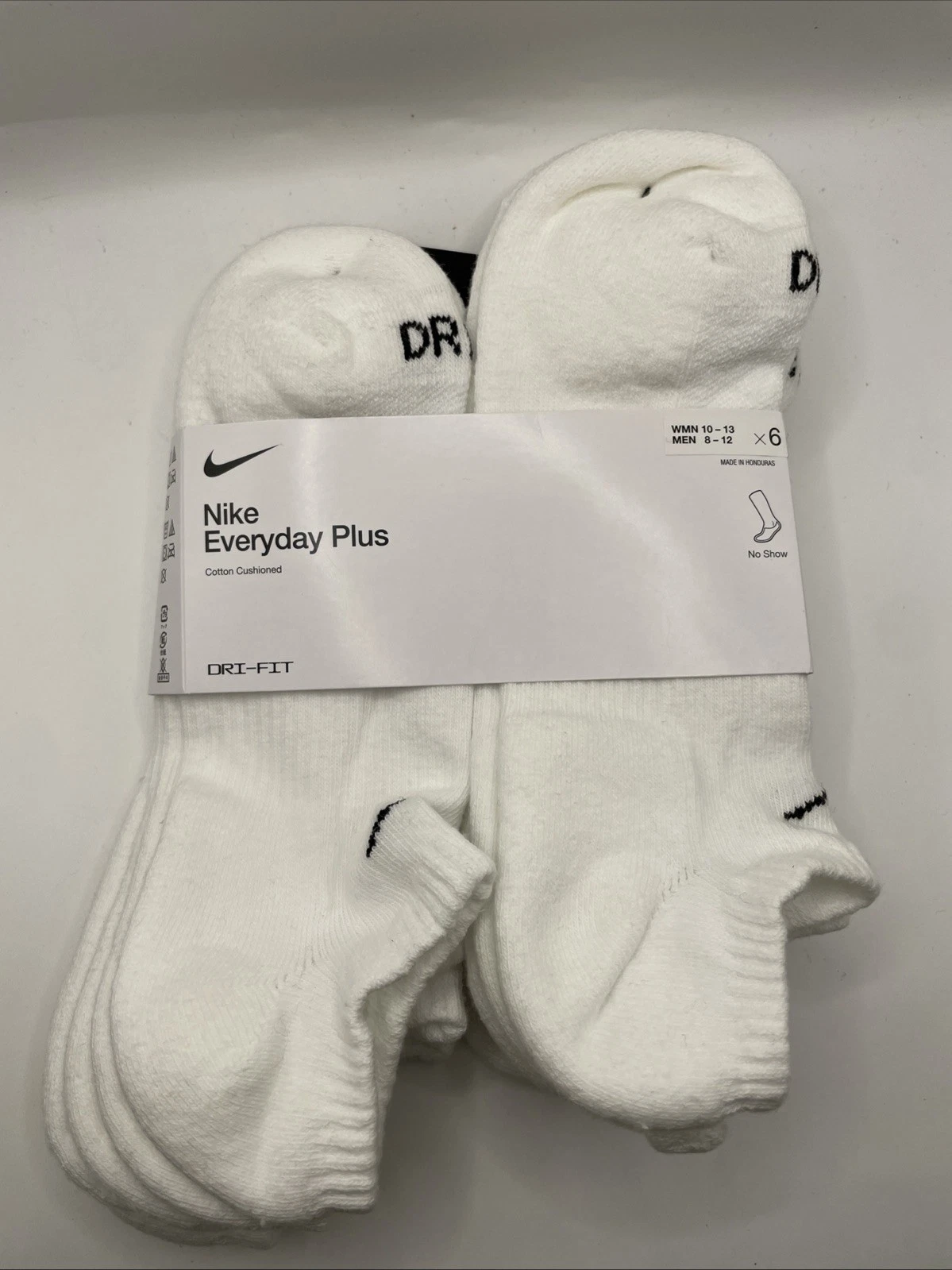 Nike Everyday Plus Dri-Fit 6pk Cushioned No Show Socks Sz L/W10-13/M8-12 NEW $28