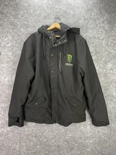 Monster Energy Jacket Mens XL Black Hooded Fleece Lined Zip Winter Logo Coat