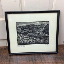 Signed Woodcut Engraving Print Landscape Countryside Karel Tondl Czech Artist