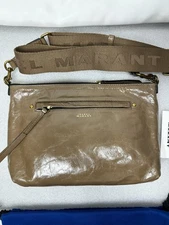 Isabel Marant Nessah in Dark Khaki Glazed Leather Crossbody Shoulder Bag